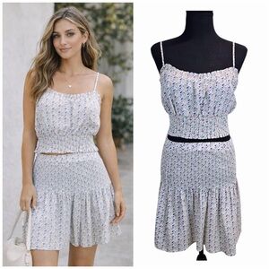 Lili Sidoine 2-Piece Smocked Cotton Set M Pastel Geometric Print Skirt & Top